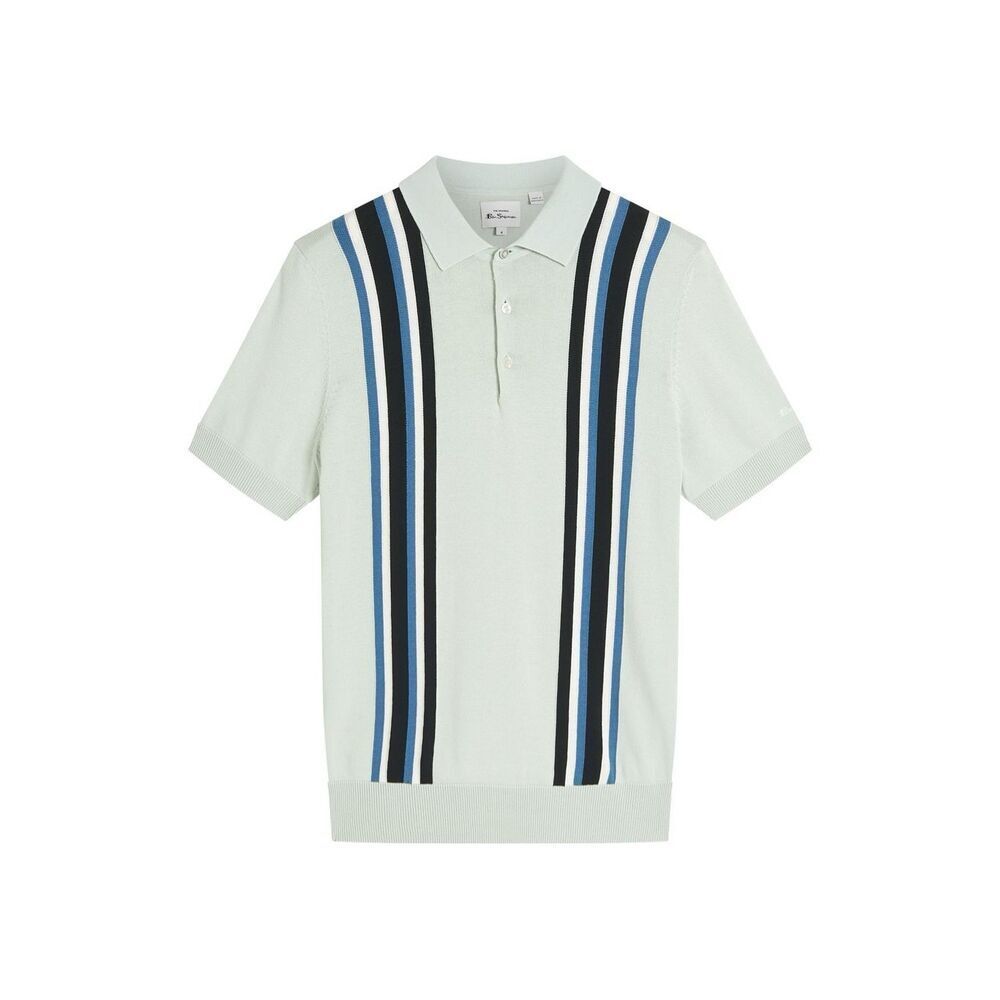 Ben Sherman Vertical Stripe Knitted Polo Light Green Medium